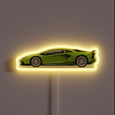 Vibrant Green Lamborghini Neon Sign with Color-Changing RGB LED Accents