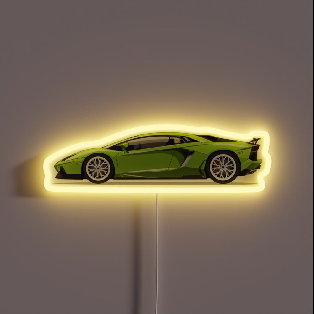 Vibrant Green Lamborghini Neon Sign with Color-Changing RGB LED Accents