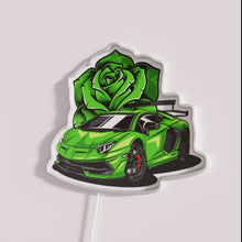 Charger l&#39;image dans la galerie, Vibrant Green Lamborghini Rose Neon Sign with Multi-Color LED Lighting Effects