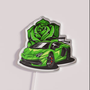 Vibrant Green Lamborghini Rose Neon Sign with Multi-Color LED Lighting Effects