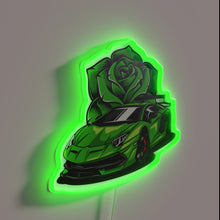 Charger l&#39;image dans la galerie, Vibrant Green Lamborghini Rose Neon Sign with Multi-Color RGB Accents