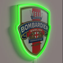 Charger l&#39;image dans la galerie, Vibrant RGB neon sign featuring beer skull with happy Bombardier logo