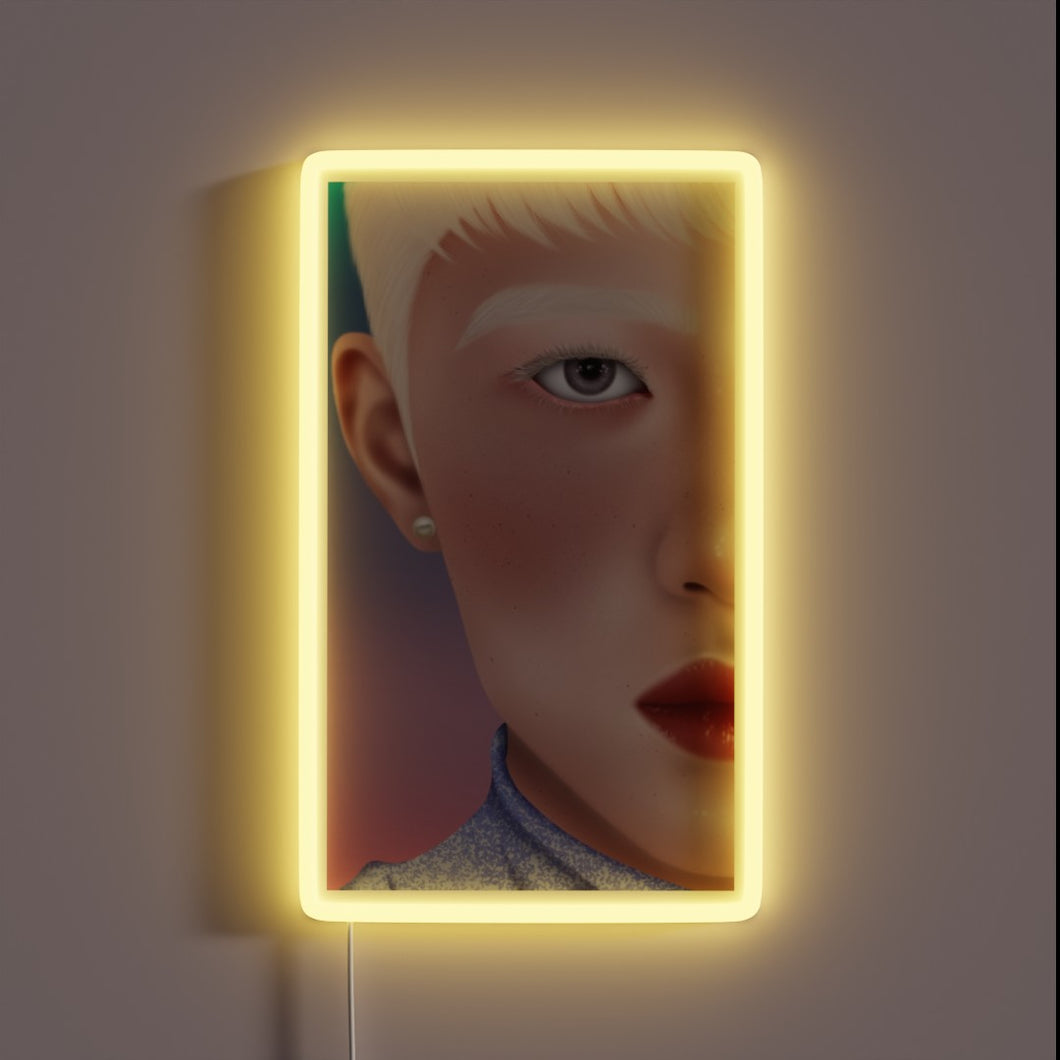 RGB Neon Sign with Man in Half Length Portrait