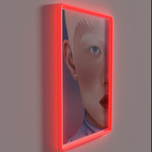 Charger l&#39;image dans la galerie, Mid-century modern half face portrait with colorful neon illumination artwork