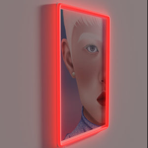 Mid-century modern half face portrait with colorful neon illumination artwork