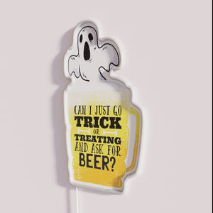 Vibrant Halloween-themed beer bar decor with colorful RGB LED lighting