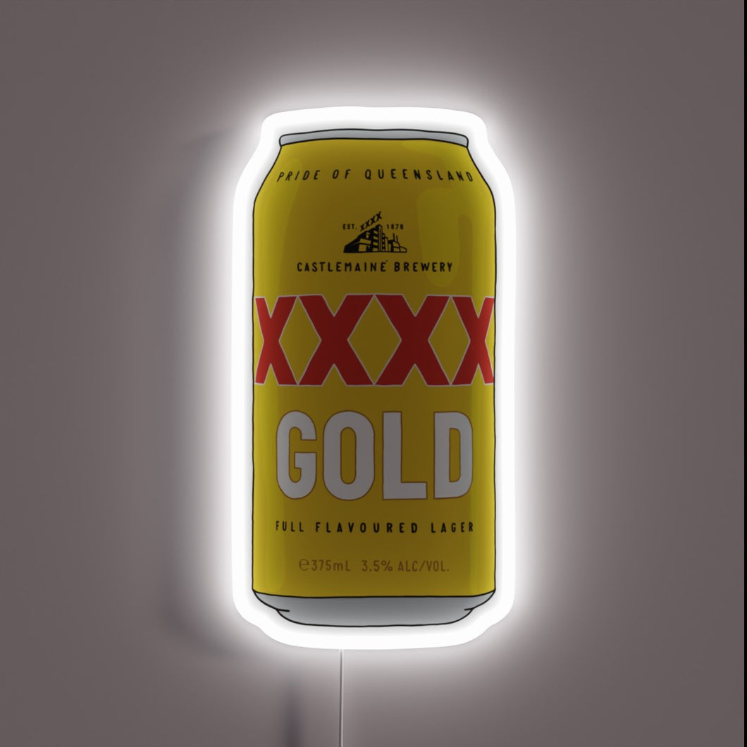 Hand-drawn XXXX Gold beer can customneon sign