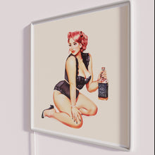 Charger l&#39;image dans la galerie, Retro inspired whiskey neon bar decor with curvy pin-up girl