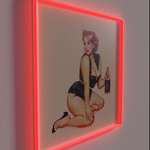 Charger l&#39;image dans la galerie, Retro whiskey lover pin-up girl warning sign with neon glow