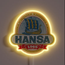 Charger l&#39;image dans la galerie, Vintage-style Hansa 1965 RGB neon sign with nostalgic glow ambiance.