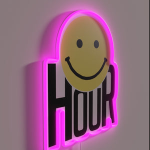 Neon bar decoration, vibrant colors for happy hour gatherings ambiance