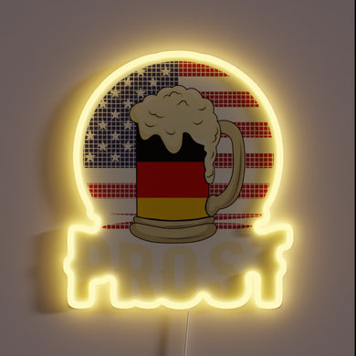 Vibrant Neon Sign Celebrating Classic American and German Oktoberfest Spirit Traditions