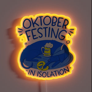 Vibrant Neon Sign Celebrating Oktoberfest during Quarantine with Colorful Joy