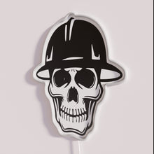 Charger l&#39;image dans la galerie, Neon Construction Warning Sign with Skull and Hard Hat Design