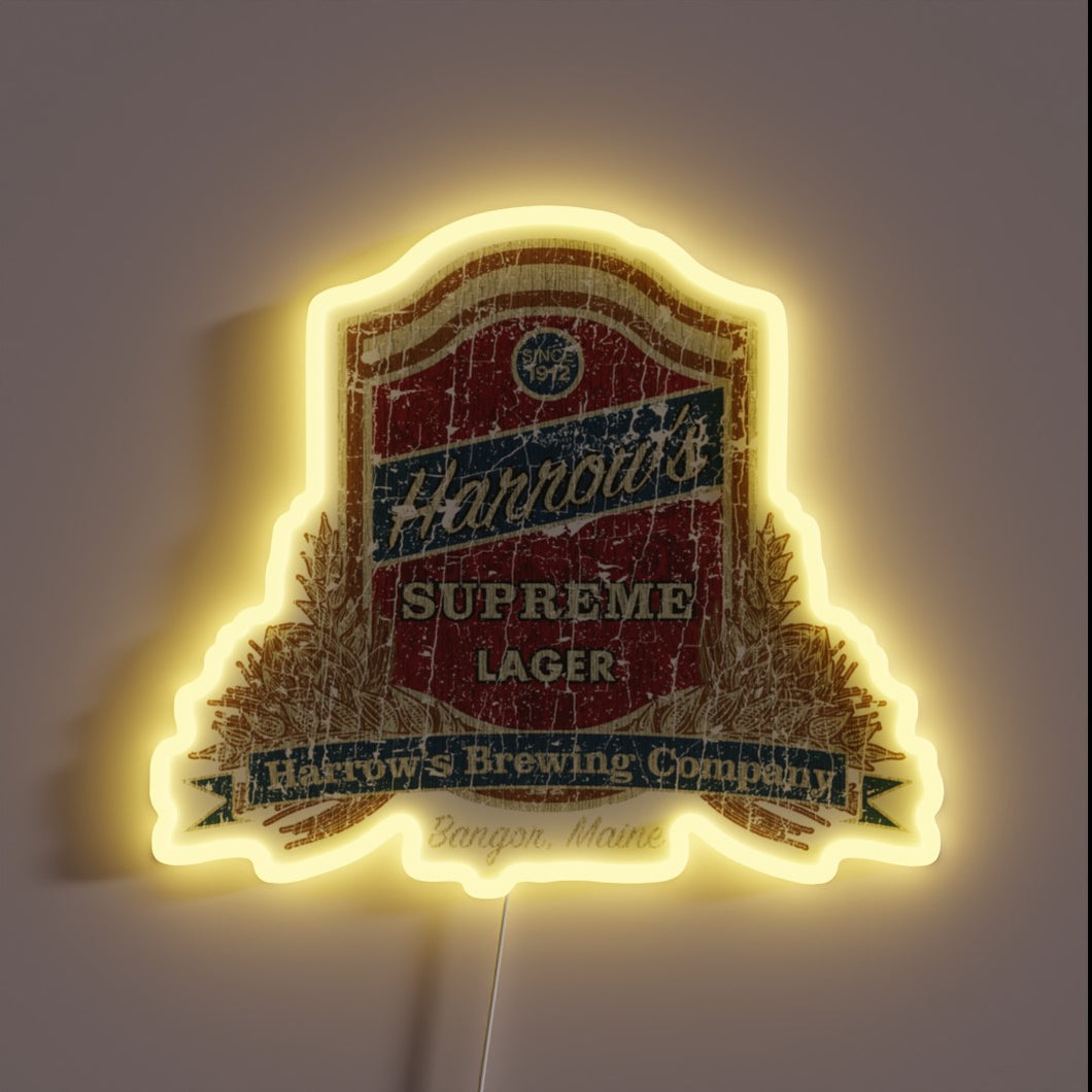 Harrow's Supreme Lager Beer Bar Decor with Vibrant Neon RGB Lighting