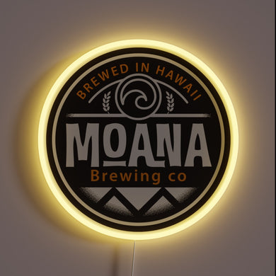 Customneon sign for Moana Brewing Co, featuring a circular design with 'Brewed in Hawaii' text