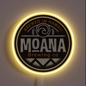Customneon sign for Moana Brewing Co, featuring a circular design with 'Brewed in Hawaii' text