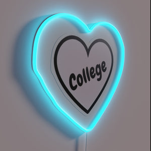 Neon heart college logo in vibrant RGB color glow