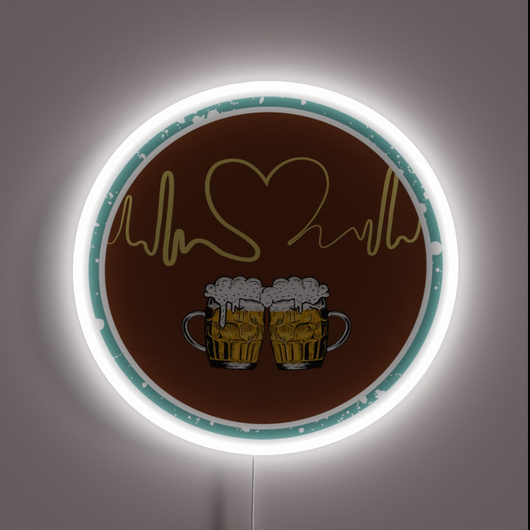 Vibrant LED heartbeat beer sign with customizable RGB neon colors