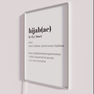 Glowing hijab awareness neon sign with vibrant RGB LED lighting