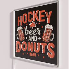 Charger l&#39;image dans la galerie, Neon Hockey-Themed Sign with Beer and Donuts Logo Design Illumination