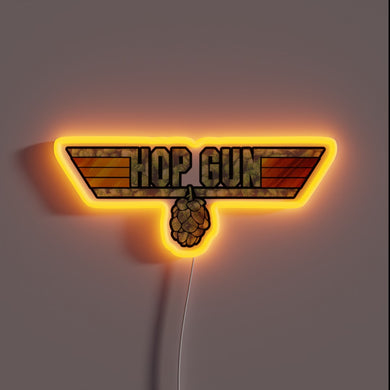 Eye-catching HOP GUN RGB neon sign with vibrant color accents.