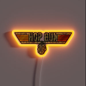 Eye-catching HOP GUN RGB neon sign with vibrant color accents.