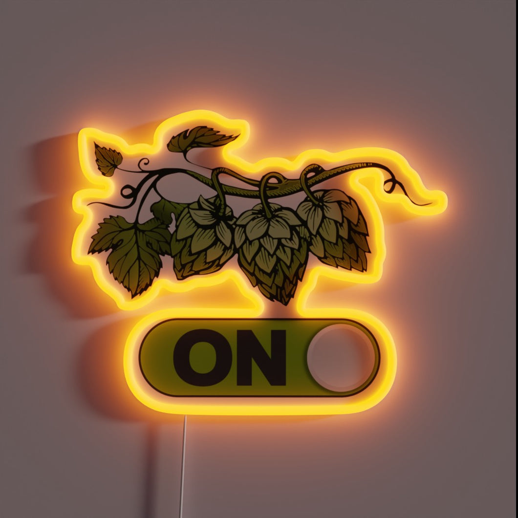 Neon Sign: Colorful Hops Display for Craft Beer Enthusiasts' Brew Room