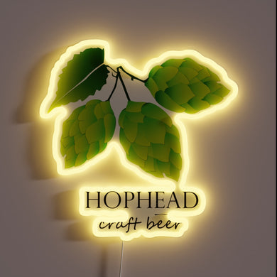 Vibrant LED HopHead neon sign with customizable RGB color options.