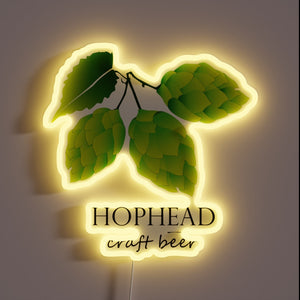 Vibrant LED HopHead neon sign with customizable RGB color options.