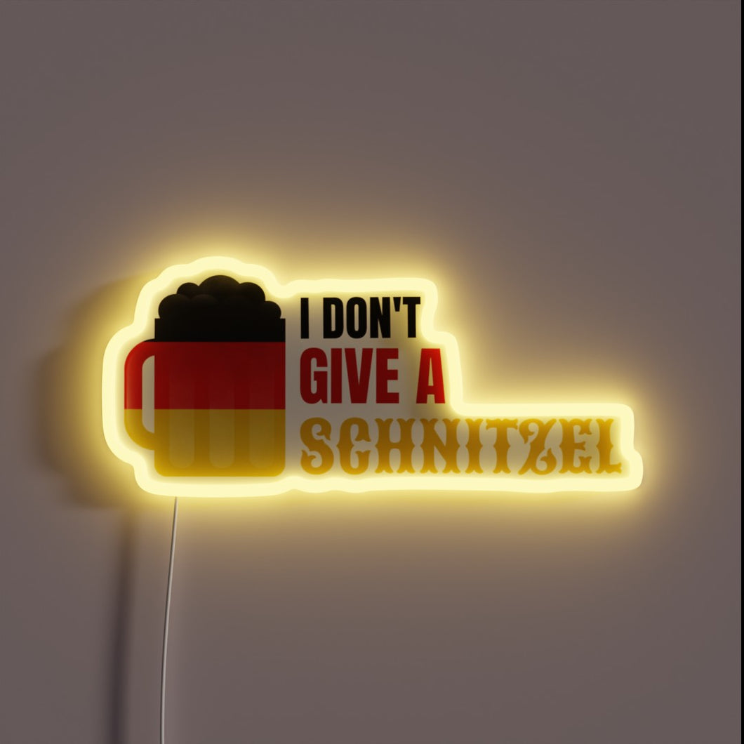 Vibrant RGB neon sign with sarcastic Austrian-inspired humor statement