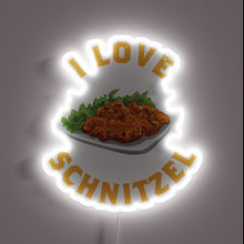 Charger l&#39;image dans la galerie, Neon Sign: &#39;I Love Schnitzel&#39; in Vibrant RGB Color Lighting