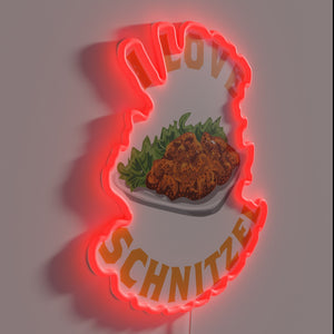 Neon Sign Displaying Rainbow Colored I Love Schnitzel Typography Letters