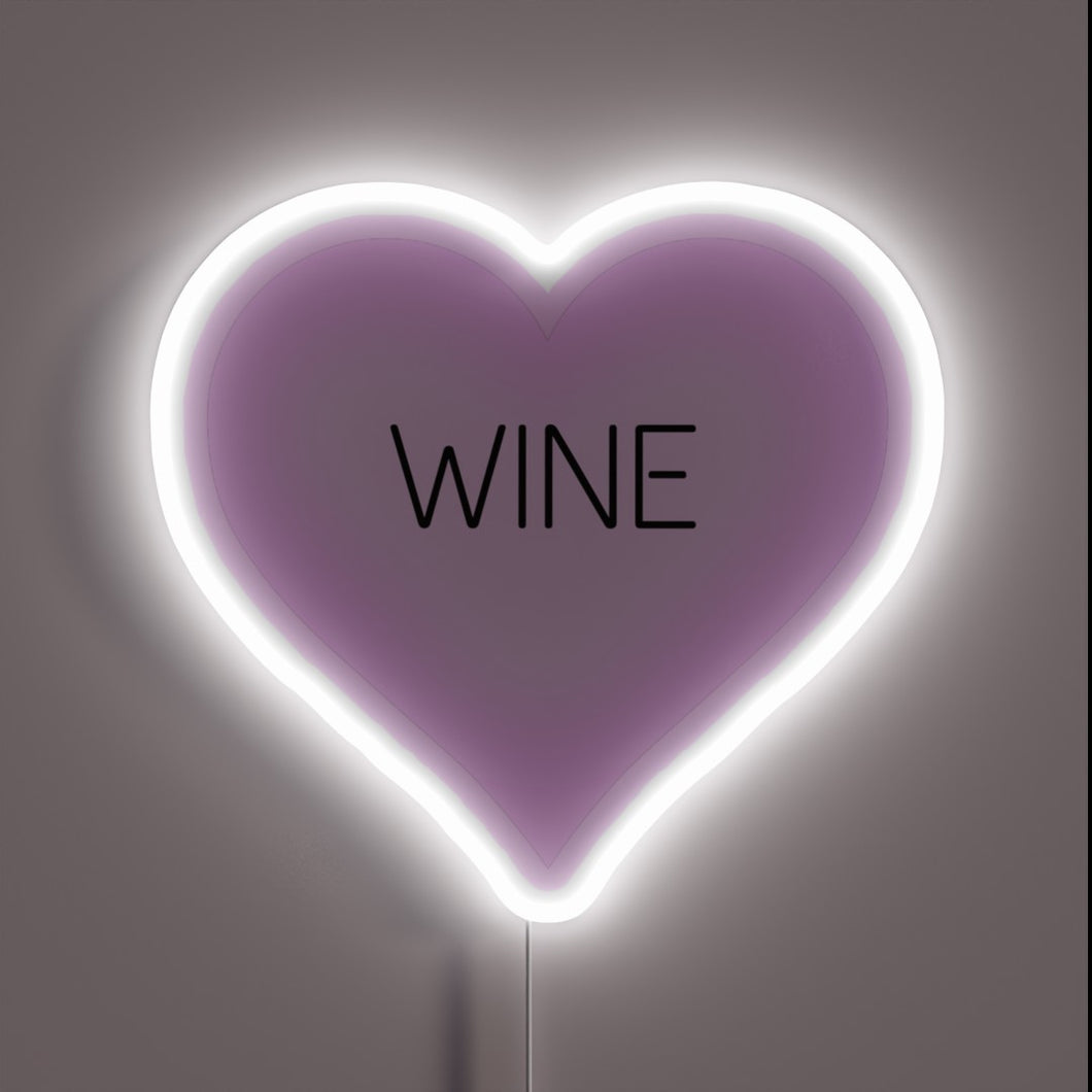 RGB Wine Sign Features Heart-Shaped Design with Vibrant Neon Accents