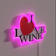 Charger l&#39;image dans la galerie, Vinyl wine lover&#39;s heart shaped red neon sign with RGB accents.