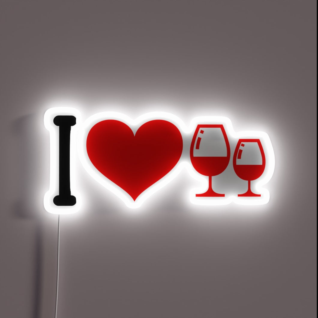 Vibrant I Love Wine Sign in Bold Neon Colors Glowing