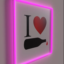 Charger l&#39;image dans la galerie, Vibrant &quot;I Love Wine&quot; neon sign in colorful RGB lighting.