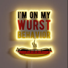 Charger l&#39;image dans la galerie, Vibrant neon sign celebrating German bratwurst at its wurst behavior