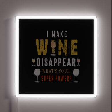 Eye-catching RGB Neon Sign Displaying Wine Disappearing Super Power Joke