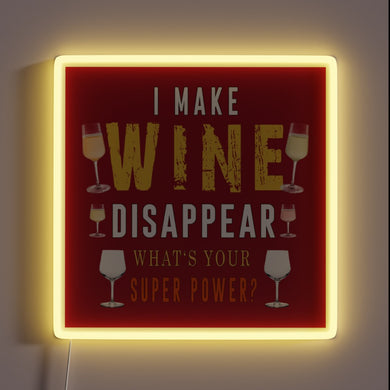 Magical Wine Disappearance Sign in Vibrant RGB Neon Lights