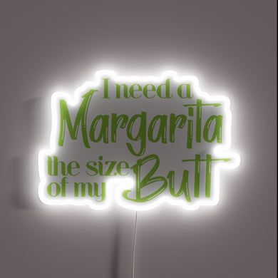 Brightly lit, large-scale margarita-themed sign with vibrant RGB colors