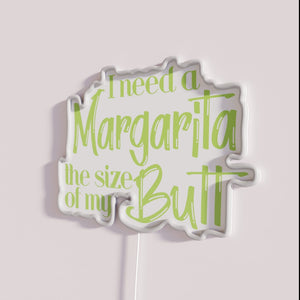 Eye-catching neon bar decor with humorous margarita-themed motivational quote sign.