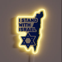 Charger l&#39;image dans la galerie, I stand with Israel neon sign featuring map and Star of David.