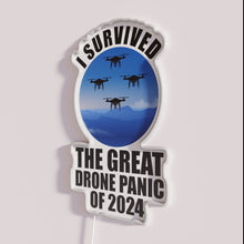 Charger l&#39;image dans la galerie, Neon Retro Warning Sign: I Survived The Great Drone Panic of 2024