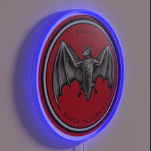Charger l&#39;image dans la galerie, Colorful neon sign featuring Bacardi illustration in soft pastel hues.
