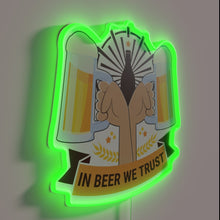 Charger l&#39;image dans la galerie, German-inspired beer bar decor featuring colorful neon Oktoberfest logo signage.