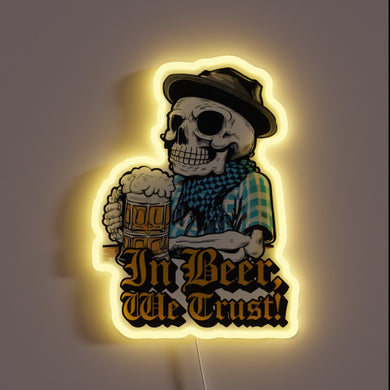 Metallic gothic skull beer sign with vibrant RGB LED lighting