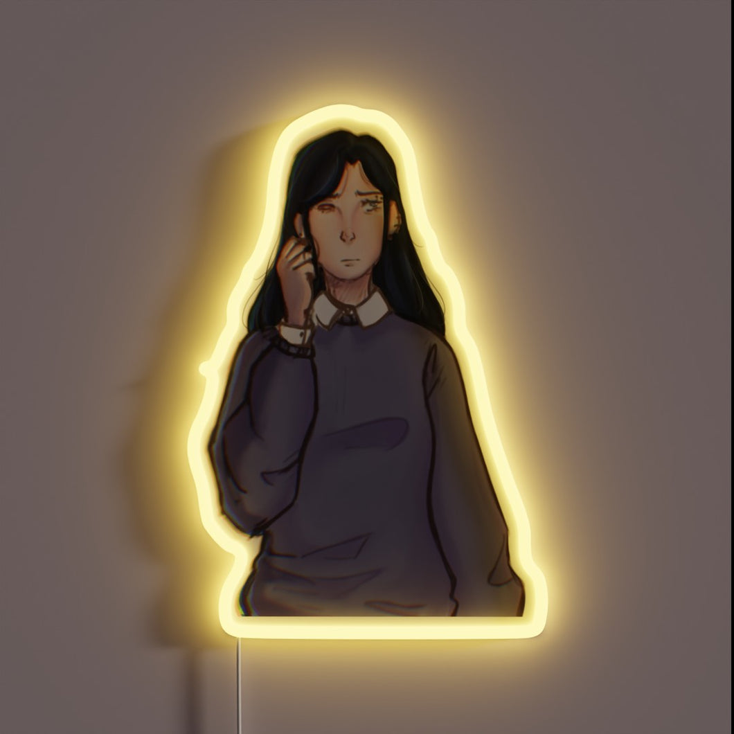 Emotional distress in bold, flickering neon lights, uncertainty abounds nearby