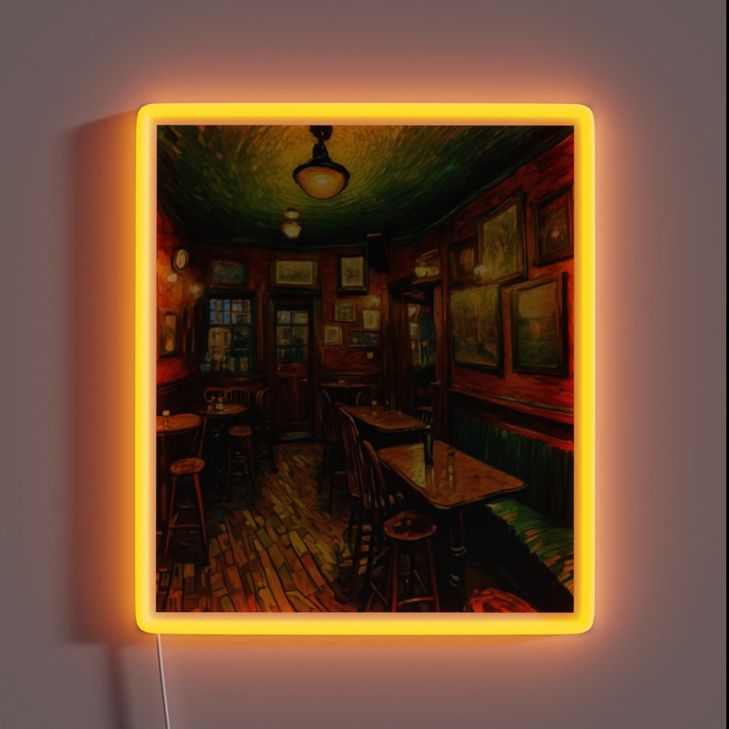 Vintage Style Neon Sign Illuminating a Traditional English Pub Ambiance