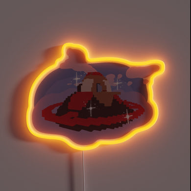 Glowing LED sign featuring colorful, vibrant Invasion Bedwars map design